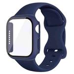 For Apple Watch 44mm / 45mm Butterfly Buckle Silicone Watch Band with Film Integrated PC Case(Midnight Blue)