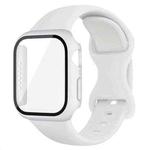 For Apple Watch 40mm / 41mm Butterfly Buckle Silicone Watch Band with Film Integrated PC Case(White)