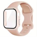 For Apple Watch Series 45mm Butterfly Buckle Silicone Watch Band with Film Integrated PC Cover(Pink)