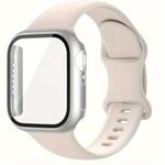 For Apple Watch Series 41mm Butterfly Buckle Silicone Watch Band with Film Integrated PC Cover(Starlight)