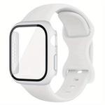 For Apple Watch Series 41mm Butterfly Buckle Silicone Watch Band with Film Integrated PC Cover(White)