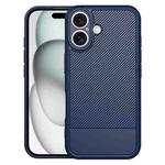 For iPhone 16 Carbon Fiber Series Fine Hole TPU Phone Case(Blue)