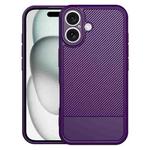 For iPhone 16 Carbon Fiber Series Fine Hole TPU Phone Case(Purple)