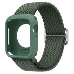 For Apple Watch Series 10 46mm Ladder Buckle Loop Nylon Watch Band with Silicone Case(Army Green)