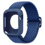 For Apple Watch 44mm / 45mm Ladder Buckle Loop Nylon Watch Band with Silicone Case(Dark Blue)