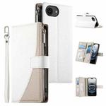 For iPhone 16e Stitching Multi-card Zipper Wallet Leather Phone Case with Short Strap(White)