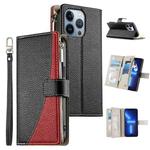 For iPhone 13 Pro Stitching Multi-card Zipper Wallet Leather Phone Case with Short Strap(Black)