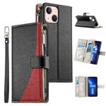 For iPhone 13 mini Stitching Multi-card Zipper Wallet Leather Phone Case with Short Strap(Black)