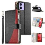 For iPhone 12 mini Stitching Multi-card Zipper Wallet Leather Phone Case with Short Strap(Black)