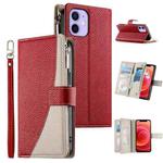 For iPhone 12 mini Stitching Multi-card Zipper Wallet Leather Phone Case with Short Strap(Red)