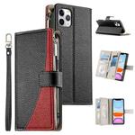 For iPhone 11 Pro Max Stitching Multi-card Zipper Wallet Leather Phone Case with Short Strap(Black)