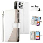 For iPhone 11 Pro Max Stitching Multi-card Zipper Wallet Leather Phone Case with Short Strap(White)