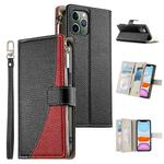 For iPhone 11 Pro Stitching Multi-card Zipper Wallet Leather Phone Case with Short Strap(Black)