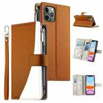 For iPhone 11 Pro Stitching Multi-card Zipper Wallet Leather Phone Case with Short Strap(Brown)