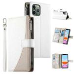 For iPhone 11 Pro Stitching Multi-card Zipper Wallet Leather Phone Case with Short Strap(White)