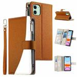 For iPhone 11 Stitching Multi-card Zipper Wallet Leather Phone Case with Short Strap(Brown)