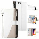For iPhone SE 2022 / SE 2020 / 8 / 7 Stitching Multi-card Zipper Wallet Leather Phone Case with Short Strap(White)