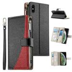 For iPhone XS Max Stitching Multi-card Zipper Wallet Leather Phone Case with Short Strap(Black)