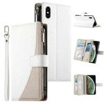 For iPhone XS Max Stitching Multi-card Zipper Wallet Leather Phone Case with Short Strap(White)