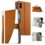 For iPhone X / XS Stitching Multi-card Zipper Wallet Leather Phone Case with Short Strap(Brown)