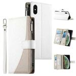 For iPhone X / XS Stitching Multi-card Zipper Wallet Leather Phone Case with Short Strap(White)