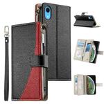 For iPhone XR Stitching Multi-card Zipper Wallet Leather Phone Case with Short Strap(Black)