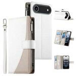 For iPhone 17 Air Stitching Multi-card Zipper Wallet Leather Phone Case with Short Strap(White)