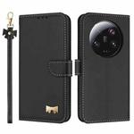For Xiaomi 13 Ultra Metal Bow Leather Phone Case with Hand Strap(Black)