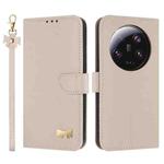 For Xiaomi 13 Ultra Metal Bow Leather Phone Case with Hand Strap(Apricot)