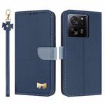 For Xiaomi 13T / 13T Pro Metal Bow Leather Phone Case with Hand Strap(Dark Blue)
