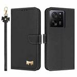 For Xiaomi 13T / 13T Pro Metal Bow Leather Phone Case with Hand Strap(Black)