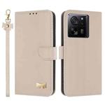 For Xiaomi 13T / 13T Pro Metal Bow Leather Phone Case with Hand Strap(Apricot)