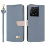 For Xiaomi 13T / 13T Pro Metal Bow Leather Phone Case with Hand Strap(Light Blue)