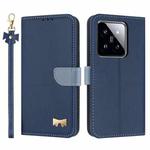 For Xiaomi 14 Metal Bow Leather Phone Case with Hand Strap(Dark Blue)