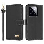 For Xiaomi 14 Metal Bow Leather Phone Case with Hand Strap(Black)