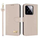 For Xiaomi 14 Metal Bow Leather Phone Case with Hand Strap(Apricot)