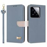 For Xiaomi 14 Pro Metal Bow Leather Phone Case with Hand Strap(Light Blue)
