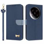 For Xiaomi 14 Ultra Metal Bow Leather Phone Case with Hand Strap(Dark Blue)