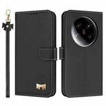 For Xiaomi 14 Ultra Metal Bow Leather Phone Case with Hand Strap(Black)