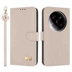 For Xiaomi 14 Ultra Metal Bow Leather Phone Case with Hand Strap(Apricot)