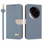 For Xiaomi 14 Ultra Metal Bow Leather Phone Case with Hand Strap(Light Blue)