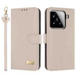 For Xiaomi 15 Metal Bow Leather Phone Case with Hand Strap(Apricot)