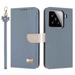For Xiaomi 15 Metal Bow Leather Phone Case with Hand Strap(Light Blue)