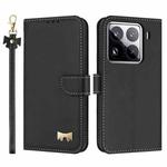 For Xiaomi 15 Pro Metal Bow Leather Phone Case with Hand Strap(Black)
