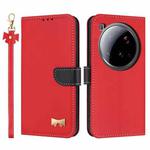 For Xiaomi 15 Ultra Metal Bow Leather Phone Case with Hand Strap(Red)