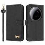 For Xiaomi 15 Ultra Metal Bow Leather Phone Case with Hand Strap(Black)