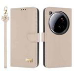 For Xiaomi 15 Ultra Metal Bow Leather Phone Case with Hand Strap(Apricot)