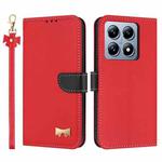 For Xiaomi 14T Metal Bow Leather Phone Case with Hand Strap(Red)