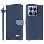 For Xiaomi 14T Metal Bow Leather Phone Case with Hand Strap(Dark Blue)