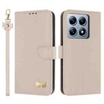 For Xiaomi 14T Metal Bow Leather Phone Case with Hand Strap(Apricot)
